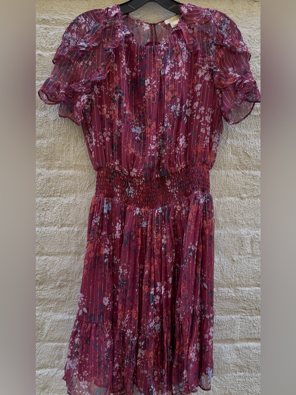 Shoshanna Rodney Burgundy Floral Ruffle Dress Sz 4